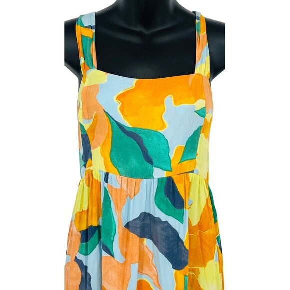 Abel The Label Tier Size Medium M Maxi Dress Abstract Square Neck Sleeveless GUC - Picture 2 of 10